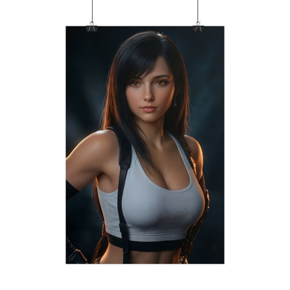 Alt Tag: Tifa Lockhart Poster, Final Fantasy VII Art Print, Iconic RPG Fighter showcasing confident stance for gaming room wall décor