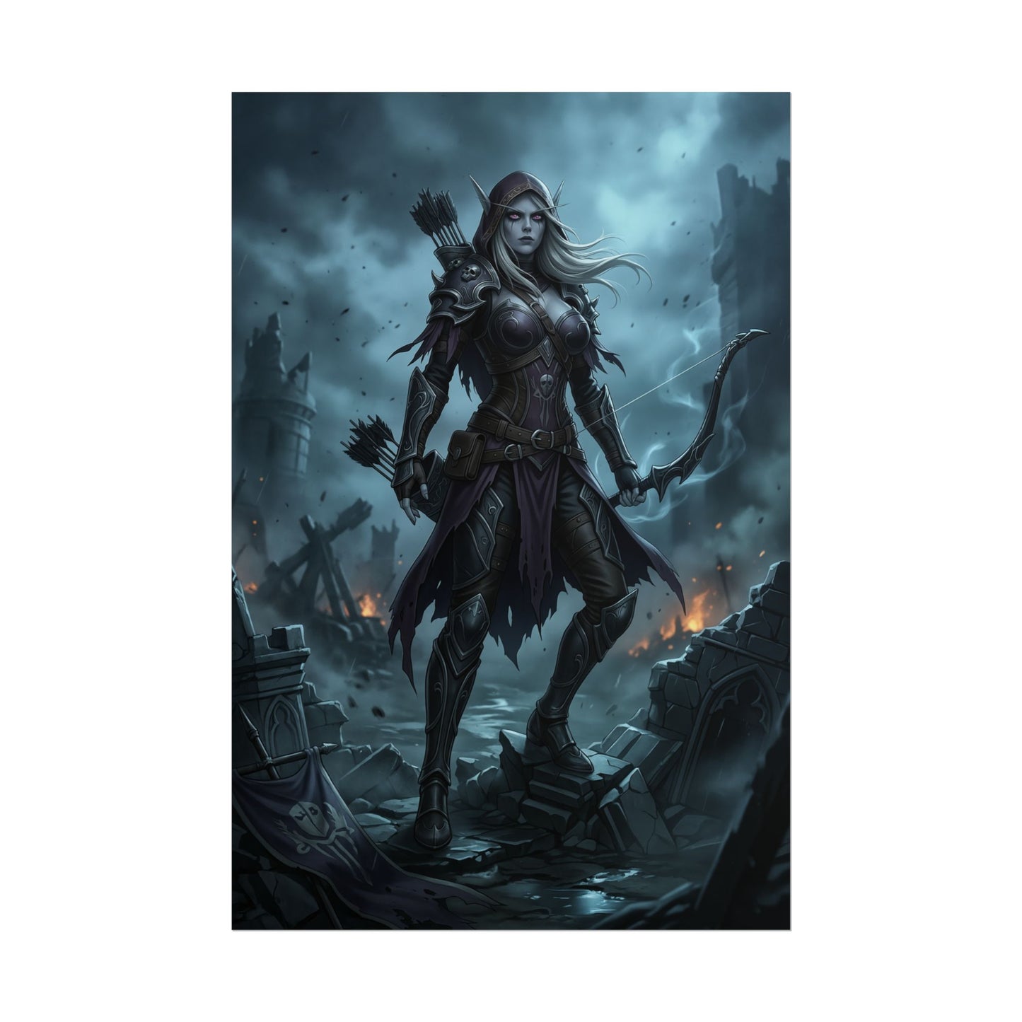 Sylvanas Windrunner Warcraft Poster Dark Fantasy Elf Wall Art Archer Woman Print Game Character Decor Gamer Room Gift