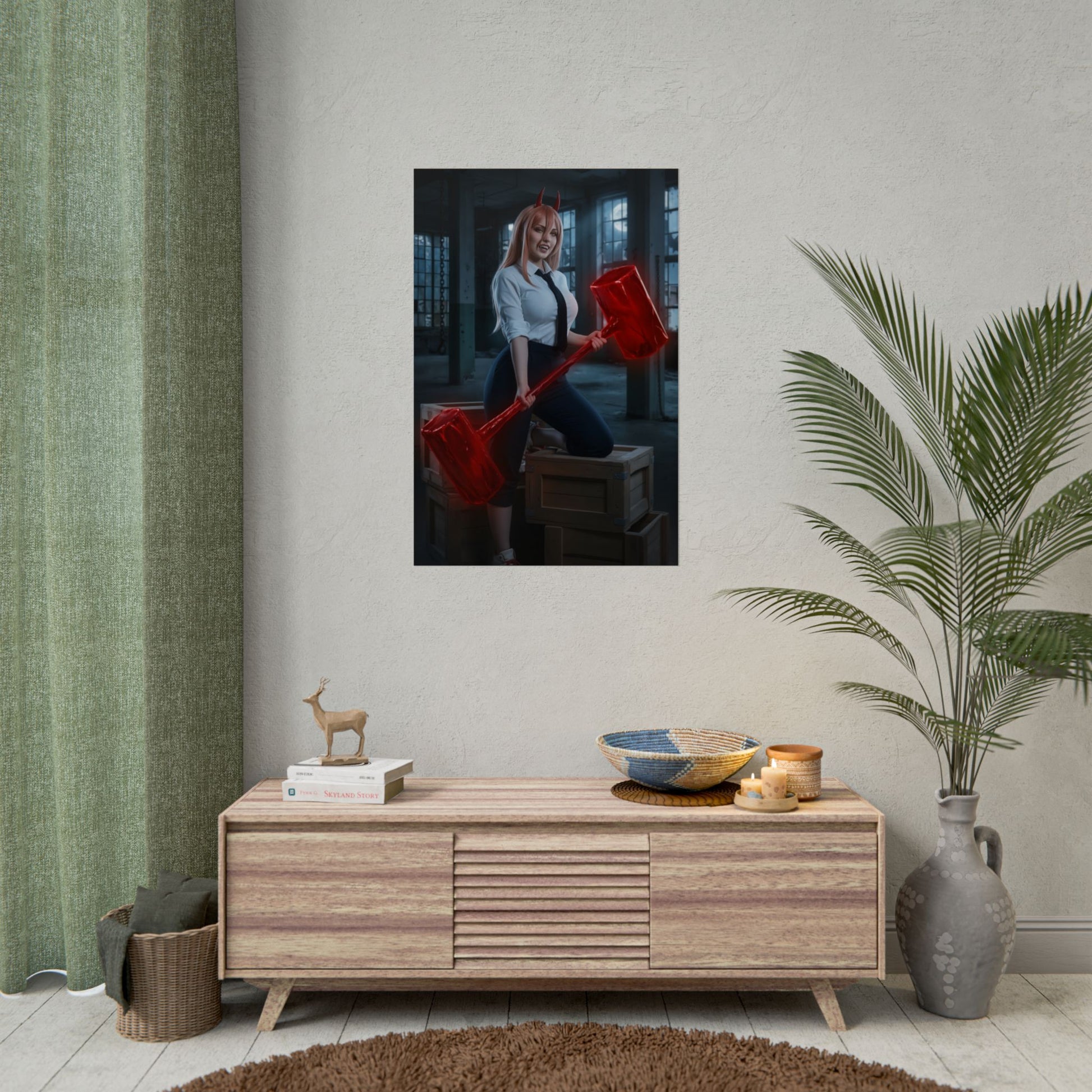 Power Poster, Chainsaw Man Art Print, Iconic Fiend Character Wall Decor - Blood Fiend anime art print hanging in modern living room