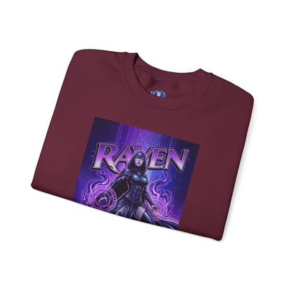 Raven Sweatshirt, DC Comics Art Print Style, Premium Mystic Apparel - maroon crewneck with anime-inspired Raven art and glowing arcane symbols