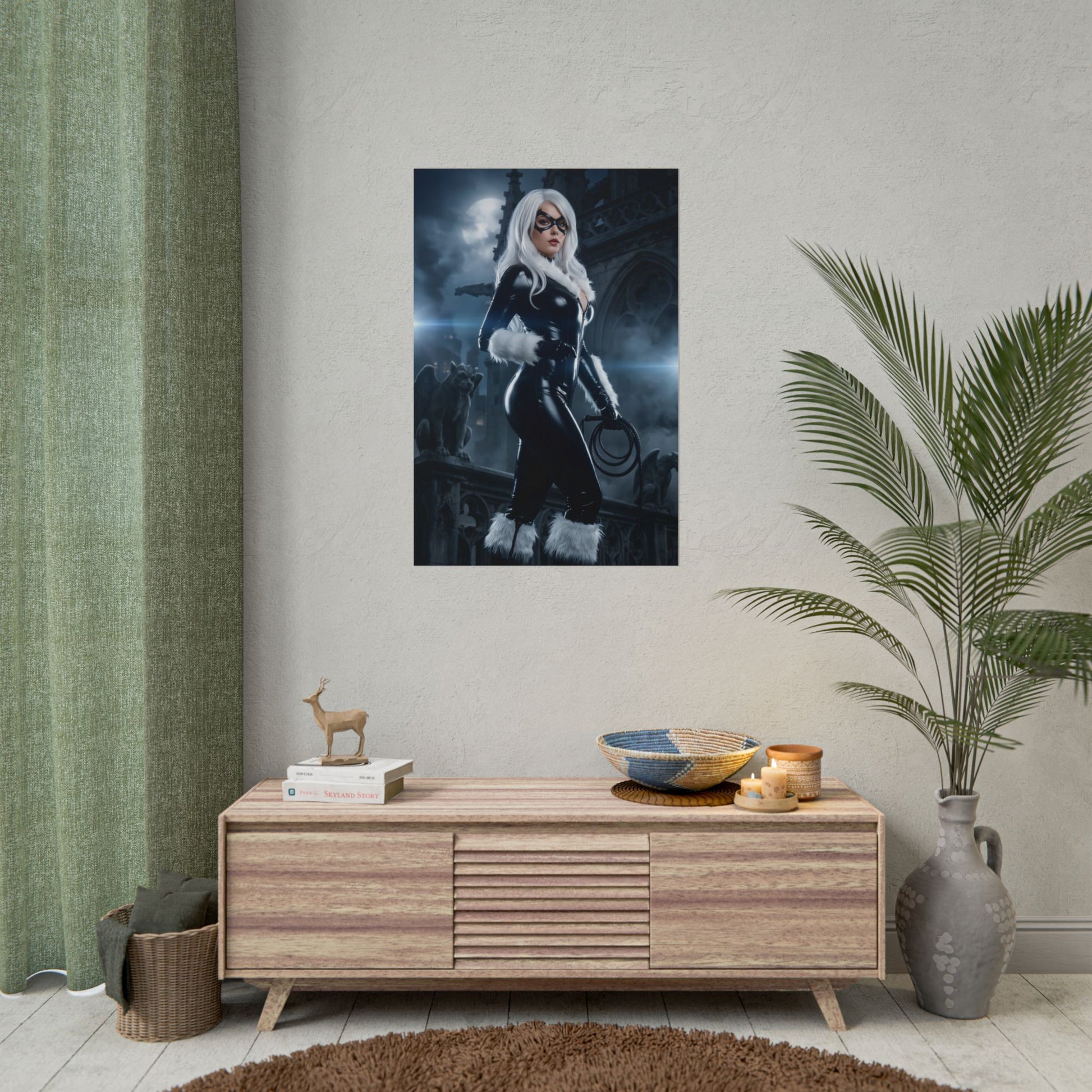 Black Cat Poster, Marvel Art Print – Classic Comic Book Wall Decor - poster of Black Cat in sleek suit as gaming or streaming room decor