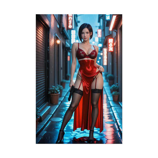 Ada Wong Poster, Red Dress Anime Girl Art Print, Waifu Spy Wall Decor