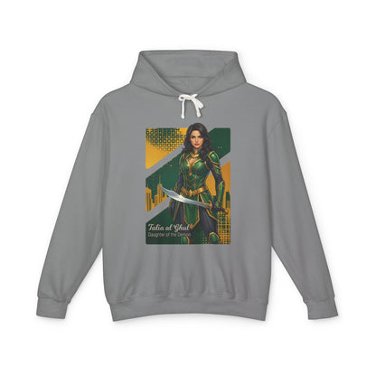Talia al Ghul Hoodie | DC Comics Hoodie | Anime Assassin Warrior Pullover — grey pullover with anime-style Talia armed and poised