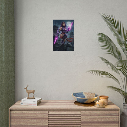 Psylocke Poster, Marvel Art Print – Iconic Mutant Ninja Heroine on minimalist wall above console in gamer room décor