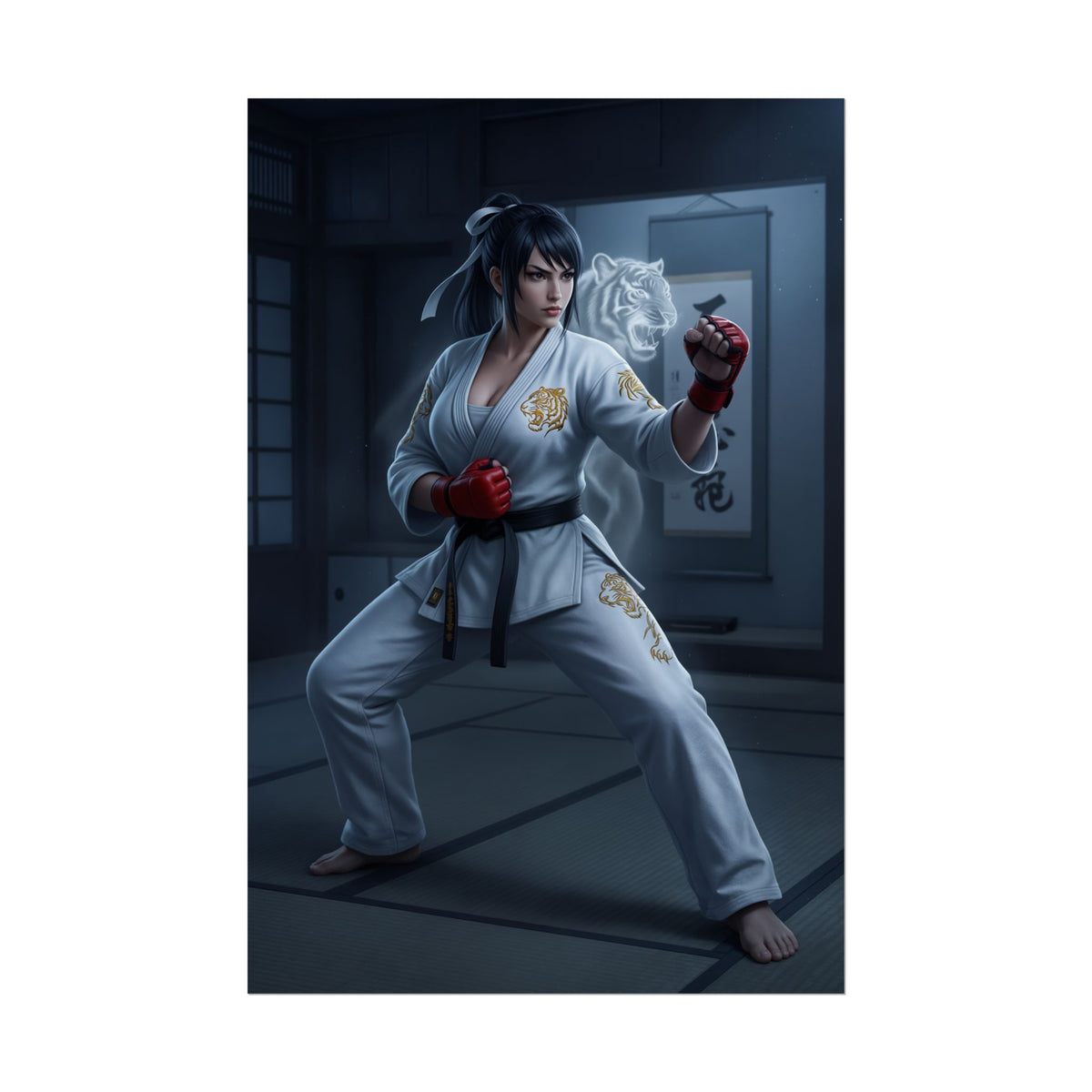 Kazumi Mishima Poster, Tekken Art Print  Iconic Fighting Game Heroine: ultra-high-resolution semi-gloss martial arts poster of Kazumi in white gi
