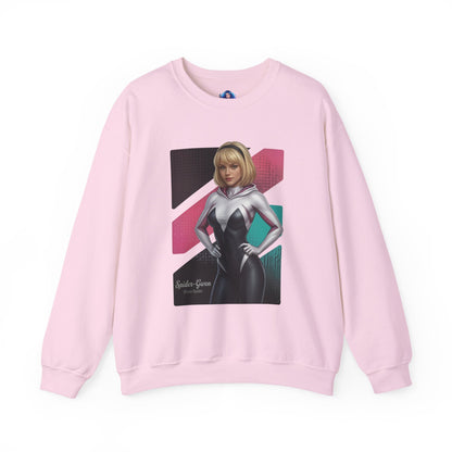 Spider Gwen Sweatshirt, Spider-Verse Crewneck, Stylish Superhero Apparel for Fans — pink crewneck featuring Spider Gwen artwork