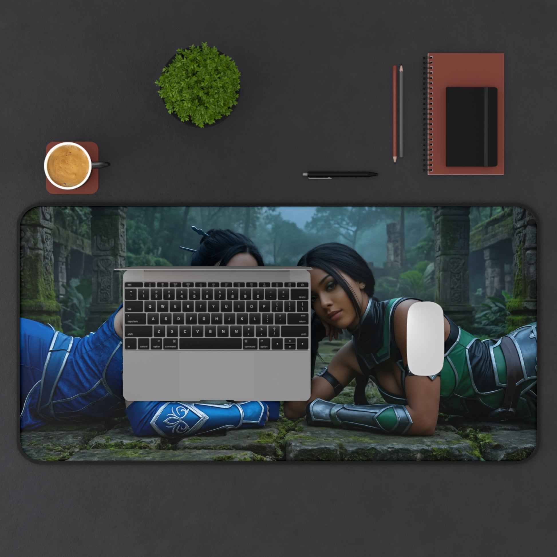 Kitana and Jade Gaming Mouse Pad, Mortal Kombat Desk Mat, Edenian Fighters Setup — HD artwork on large gaming desk mat