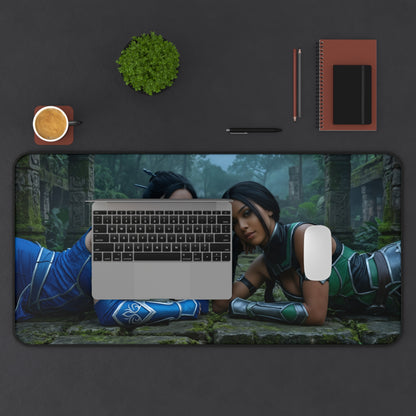 Kitana and Jade Gaming Mouse Pad, Mortal Kombat Desk Mat, Edenian Fighters Setup — HD artwork on large gaming desk mat