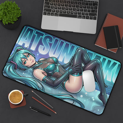 Hatsune Miku Desk Mat, Vocaloid Mouse Pad, Anime Gaming Desk Setup featuring neon Hatsune Miku character on large non-slip gaming desk mat