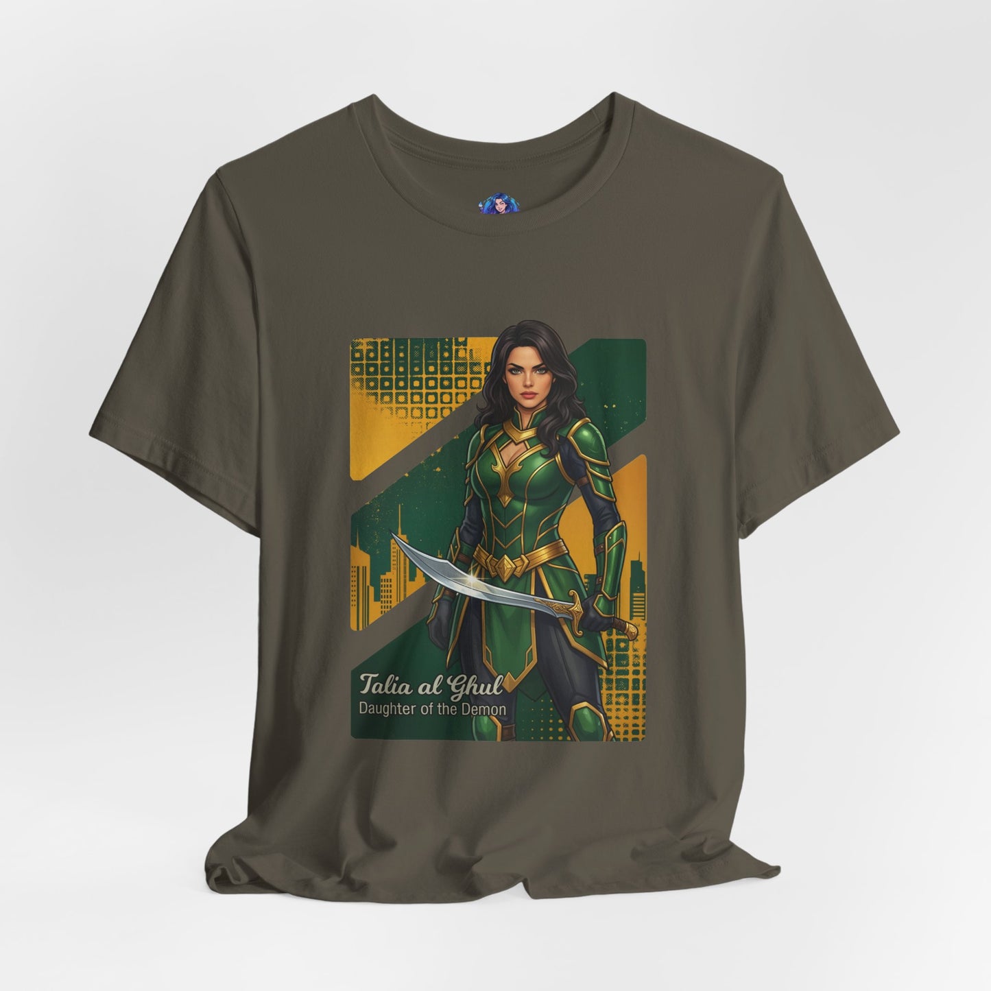 Talia al Ghul T-Shirt | DC Comics Anime Tee for Gamers & Comic Fans - anime-style Talia portrait on Bella Canvas 3001 tee