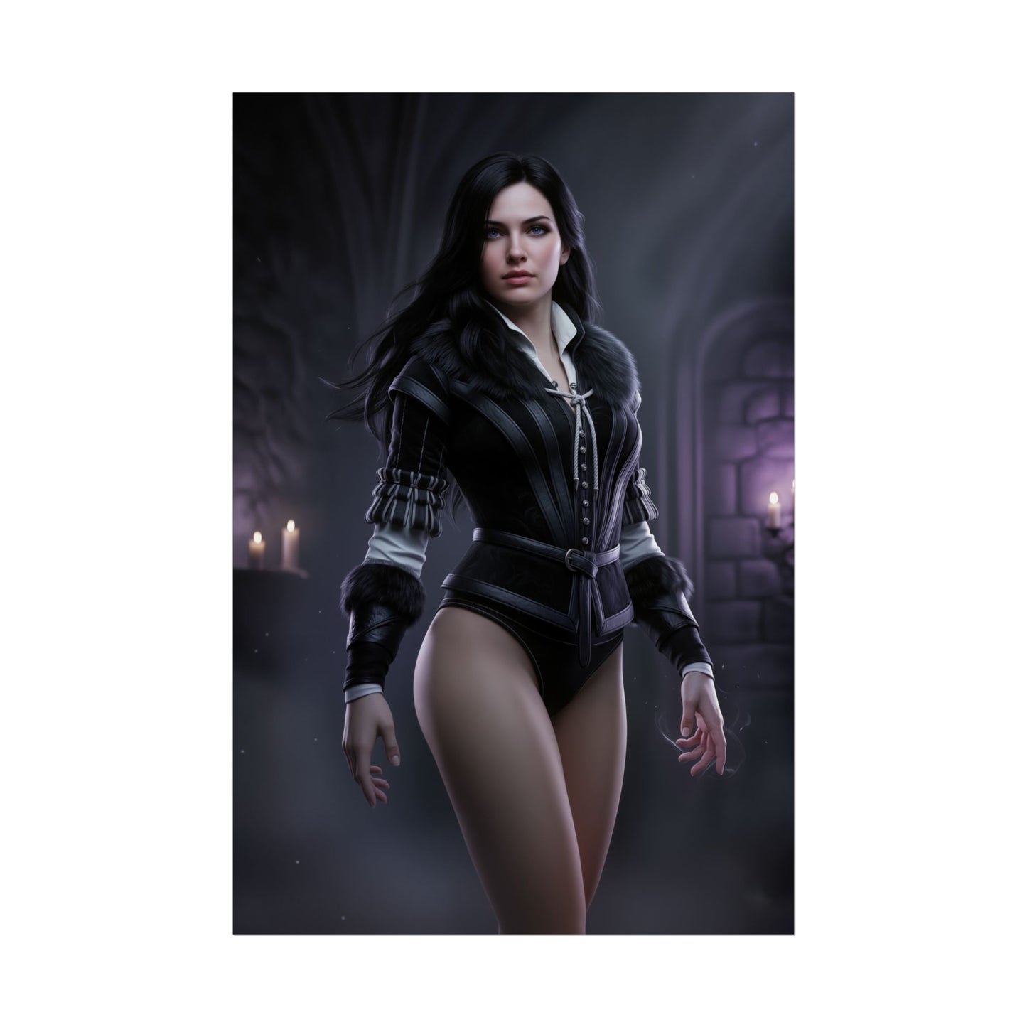 Yennefer Poster Witcher Wall Art Print Fantasy Decor RPG Character - cinematic gothic portrait of the sorceress in dramatic candlelit interior
