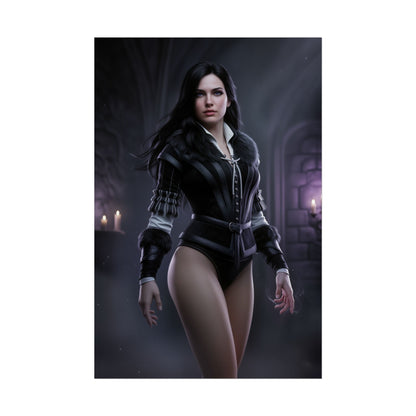 Yennefer Poster Witcher Wall Art Print Fantasy Decor RPG Character - cinematic gothic portrait of the sorceress in dramatic candlelit interior