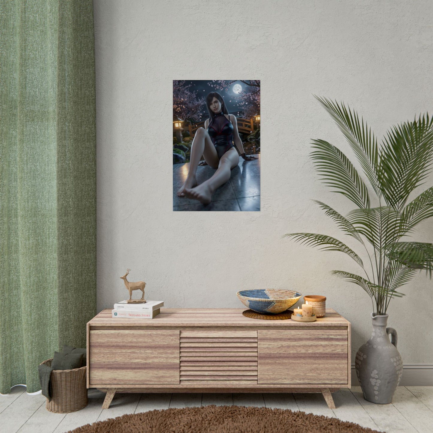 Tifa Lockhart Poster / Tifa Lockhart Wall Art / Tifa Lockhart Art Print / Final Fantasy VII Poster - cinematic intimate Tifa sitting under moonlight