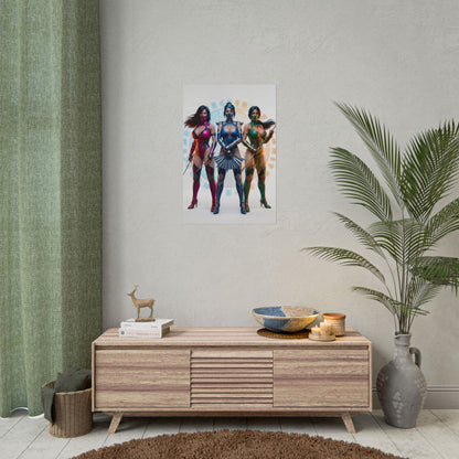 Kitana Jade Mileena Poster, Mortal Kombat Art Print – Iconic Fighter Trio shown as bold gamer room wall art with three legendary female warriors