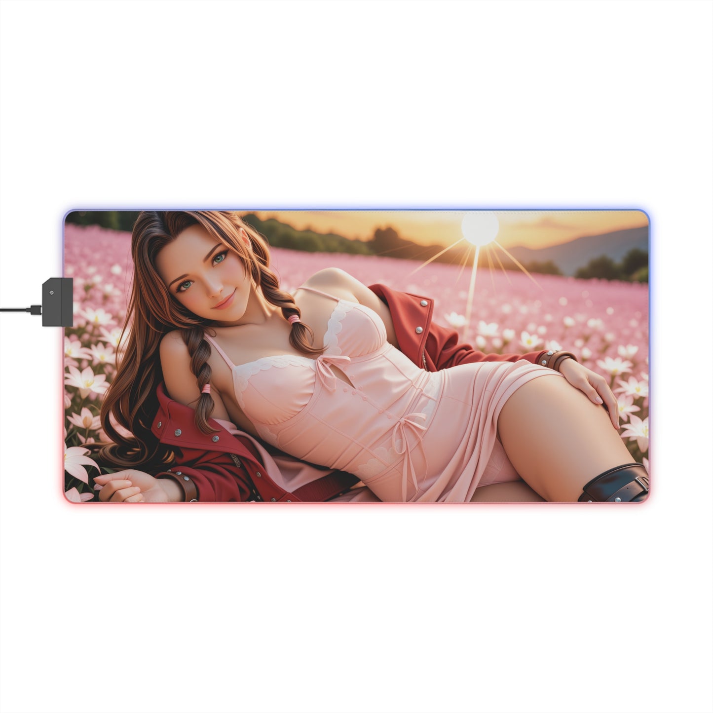 Aerith Gainsborough Schreibtischunterlage – LED RGB-Pad, Waifu Anime-Mädchen Gaming-Dekor