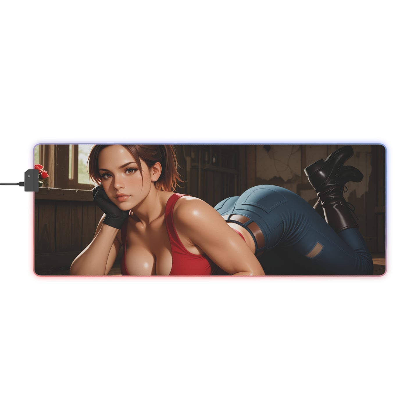 Claire Redfield Schreibtischunterlage – LED RGB-Pad, Waifu Anime Girl Gaming-Setup