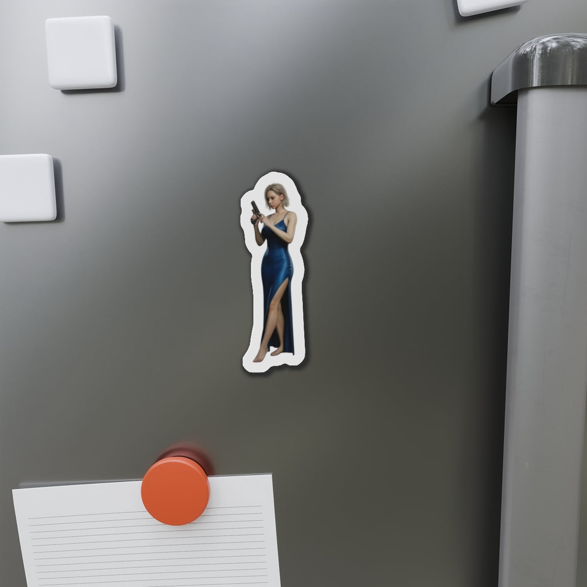 Grace Ashcroft Magnet, Resident Evil Fridge Magnet, Horror Game Decor, Gamer Gift - anime-style Grace Ashcroft vinyl fridge magnet on stainless fridge