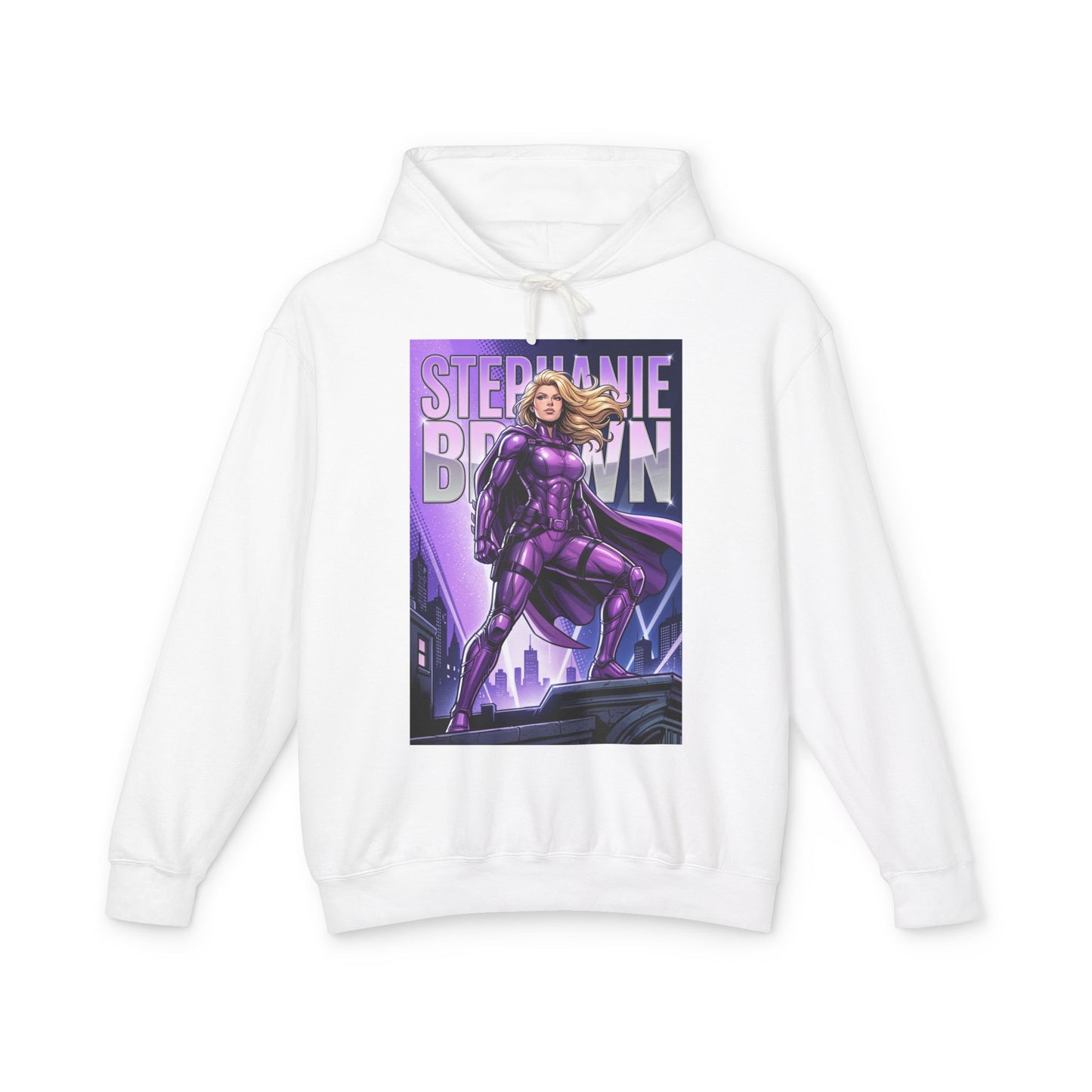 Stephanie Brown Hoodie | DC Superhero Hoodie | Spoiler Legacy Pullover - white pullover with purple Stephanie Brown comic art front print