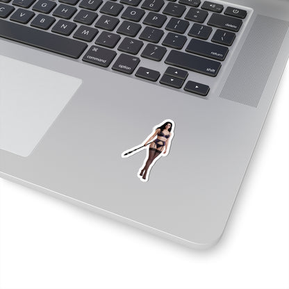Yennefer Sticker – Fantasy Character Vinyl Sticker for Laptops & Indoor Decor on silver laptop showing dark elegant character vinyl sticker, glossy finish