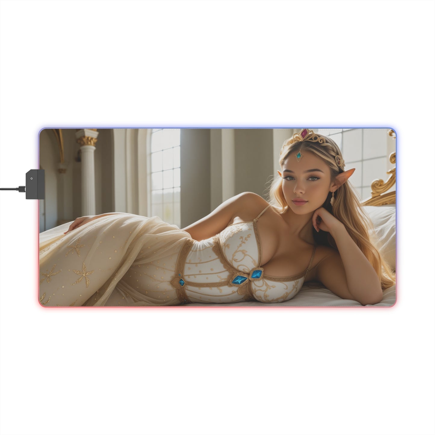 Килимок для столу принцеси – світлодіодний RGB-підкладка, ігровий комплект із зображенням аніме-дівчини Вайфу у фентезі
