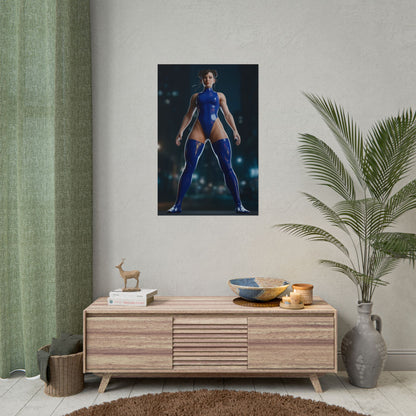 Chun-Li Poster, Street Fighter Art Print – Fighting Game Wall Decor framed on modern gamer room wall