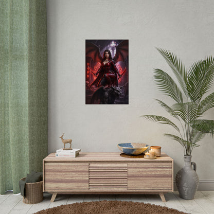Nitara Mortal Kombat Poster – Iconic Vampire Warrior Heroine Wall Art hanging in a modern gaming room with dramatic red lighting