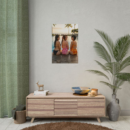 Tifa Aerith and Yuffie Poster, Final Fantasy Art Print – Iconic RPG Trio hanging above console in minimalist living room