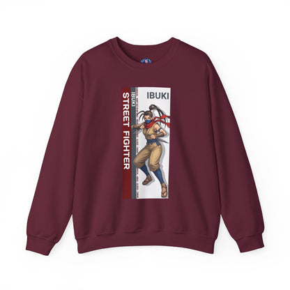 Ibuki Sweatshirt, Street Fighter Crewneck, Agile Ninja Gaming Apparel for Fans - maroon crewneck with Ibuki ninja artwork