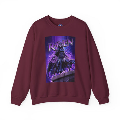 Raven Sweatshirt, DC Comics Art Print Style, Premium Mystic Apparel - maroon crewneck with anime-inspired Raven artwork and glowing arcane symbols