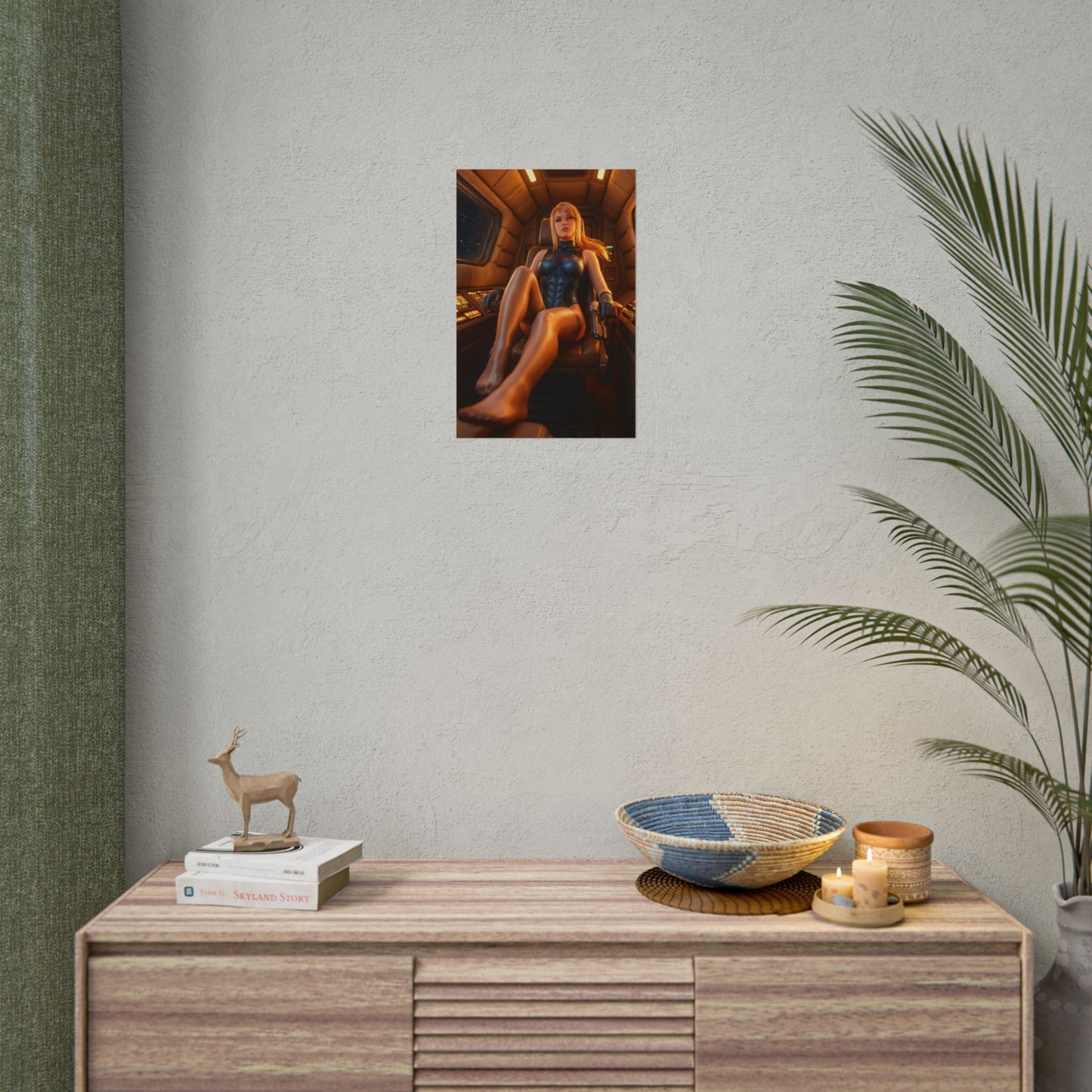 Samus Aran Poster, Sci-Fi Art Print – Iconic Space Armor Heroine hanging in modern gaming room decor