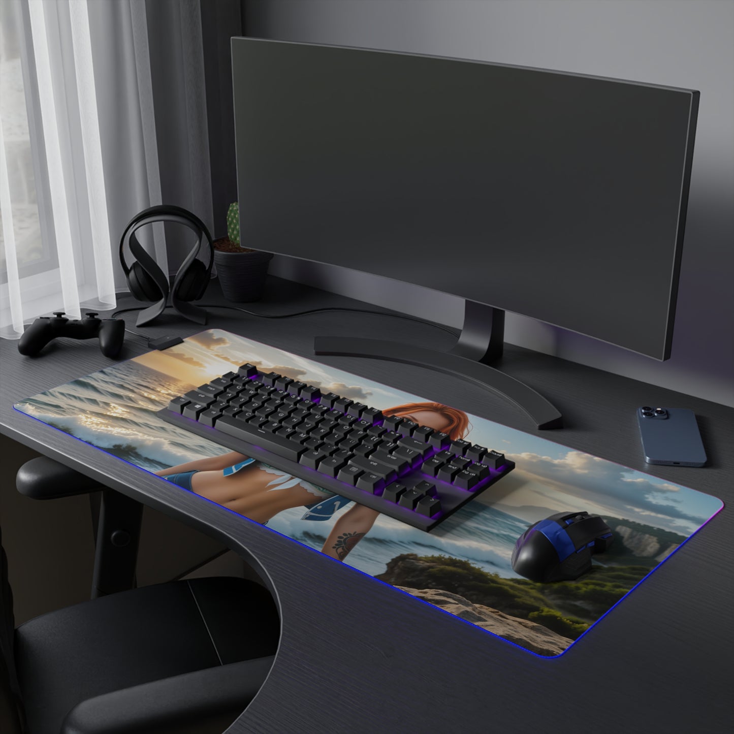 Килимок для столу Nami – світлодіодний RGB-підсвітлювальний килимок, ігровий комплект із зображенням дівчини з аніме Waifu