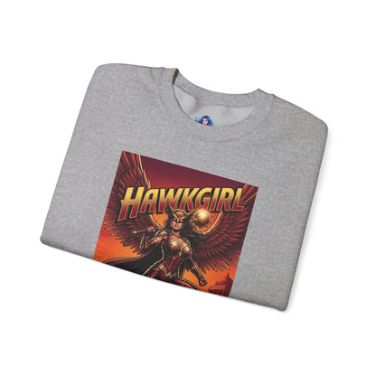 Hawkgirl Sweatshirt, DC Comics Wall Art Style, Premium Heroine Apparel - folded gray crewneck with anime-style winged warrior and bold logo