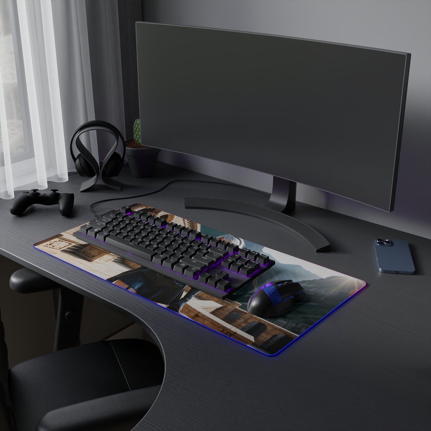 2B Nier Automata Schreibtischunterlage – LED RGB-Pad, Waifu Anime Girl Gaming-Setup