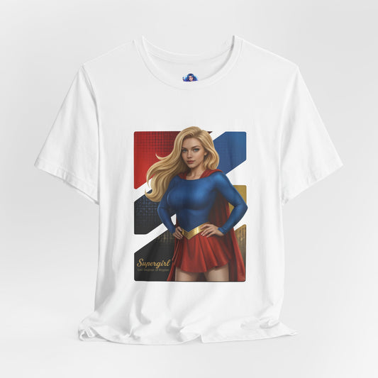 Supergirl T-Shirt | DC Comics Anime Tee for Gamers & Hero Fans featuring anime-style Supergirl pose on white Bella Canvas 3001 tee