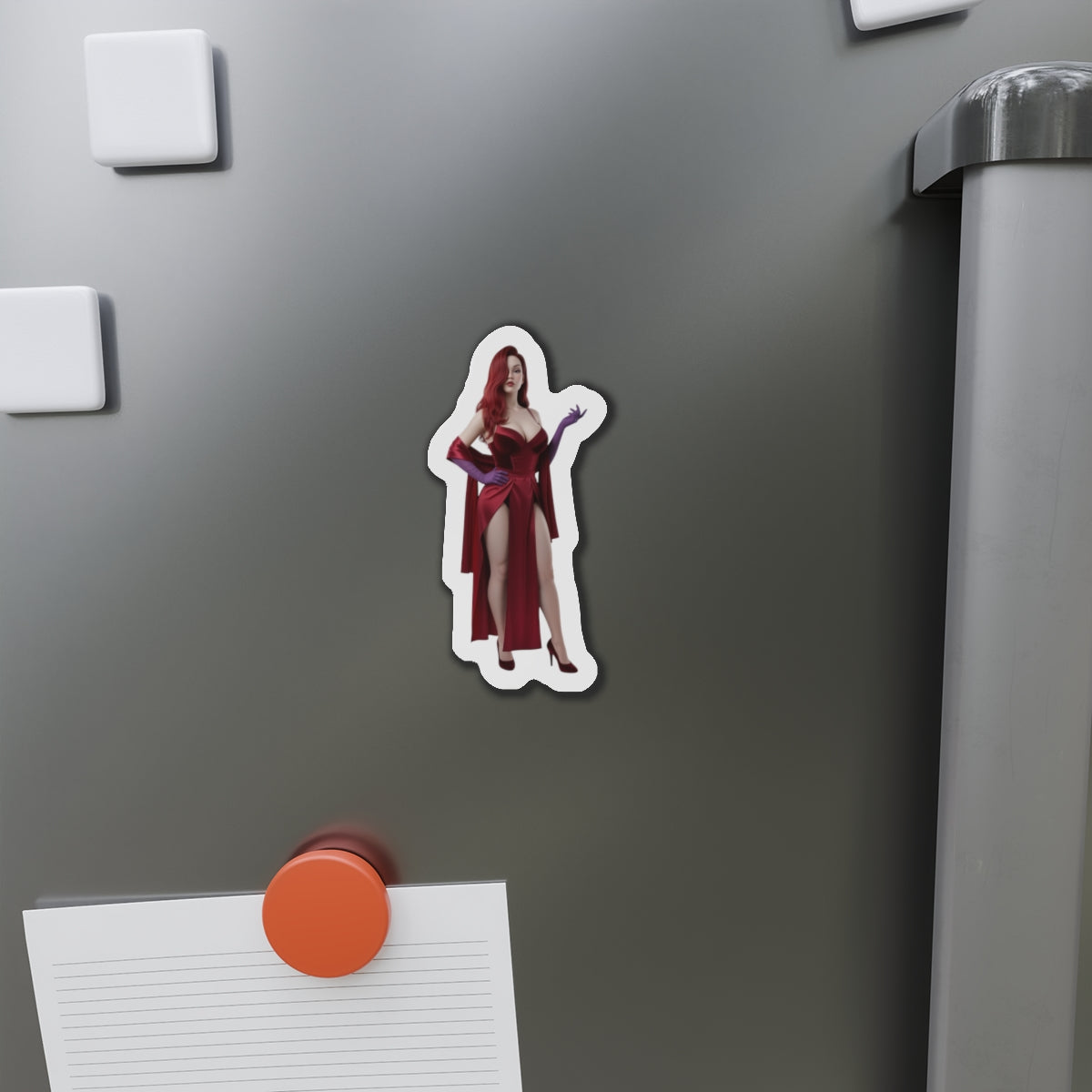 Jessica Rabbit Magnet – Cartoon Icon Fridge Magnet, Anime Style Decor - die-cut vinyl fridge magnet showing anime-style Jessica Rabbit artwork