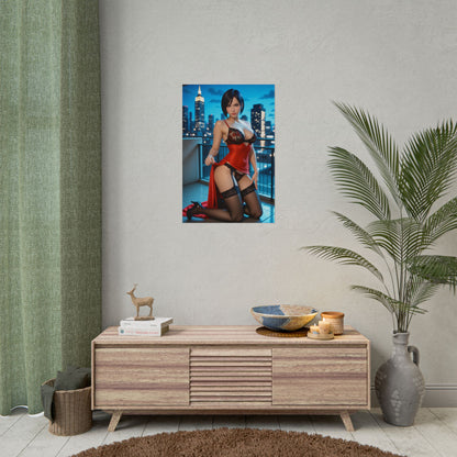 Ada Wong Poster, Red Dress Anime Girl Art Print, Waifu Spy Wall Decor