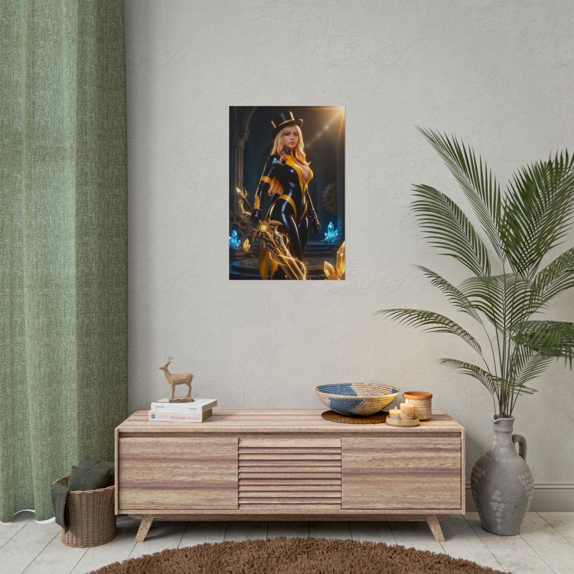 Navia Poster, Genshin Impact Art Print – Iconic Geo Heroine Wall Art showing Navia in elegant gold-and-black costume framed as gaming room wall decor