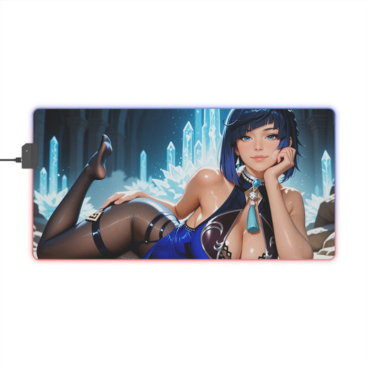 Yelan Schreibtischunterlage – LED RGB-Pad, Waifu Anime Girl Gaming-Setup