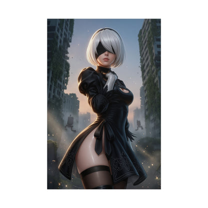 2B NieR Automata Poster Anime Android Girl Wall Art Black Outfit Woman Print Sci Fi Character Gaming Room Decor Gift
