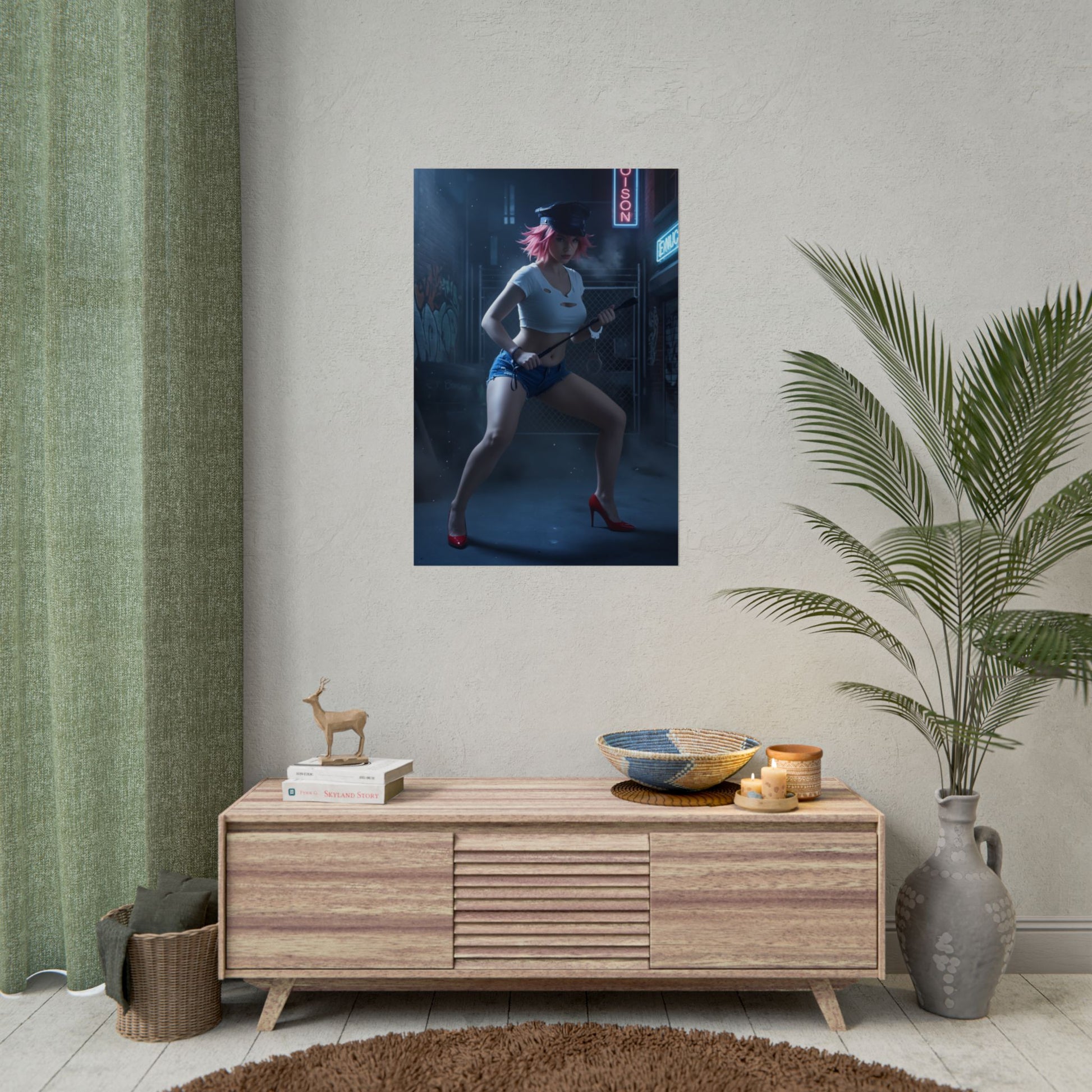 Poison Poster, Street Fighter Art Print – Iconic Fighting Game Heroine on wall in modern gaming room, vivid ultra-high resolution semi-gloss