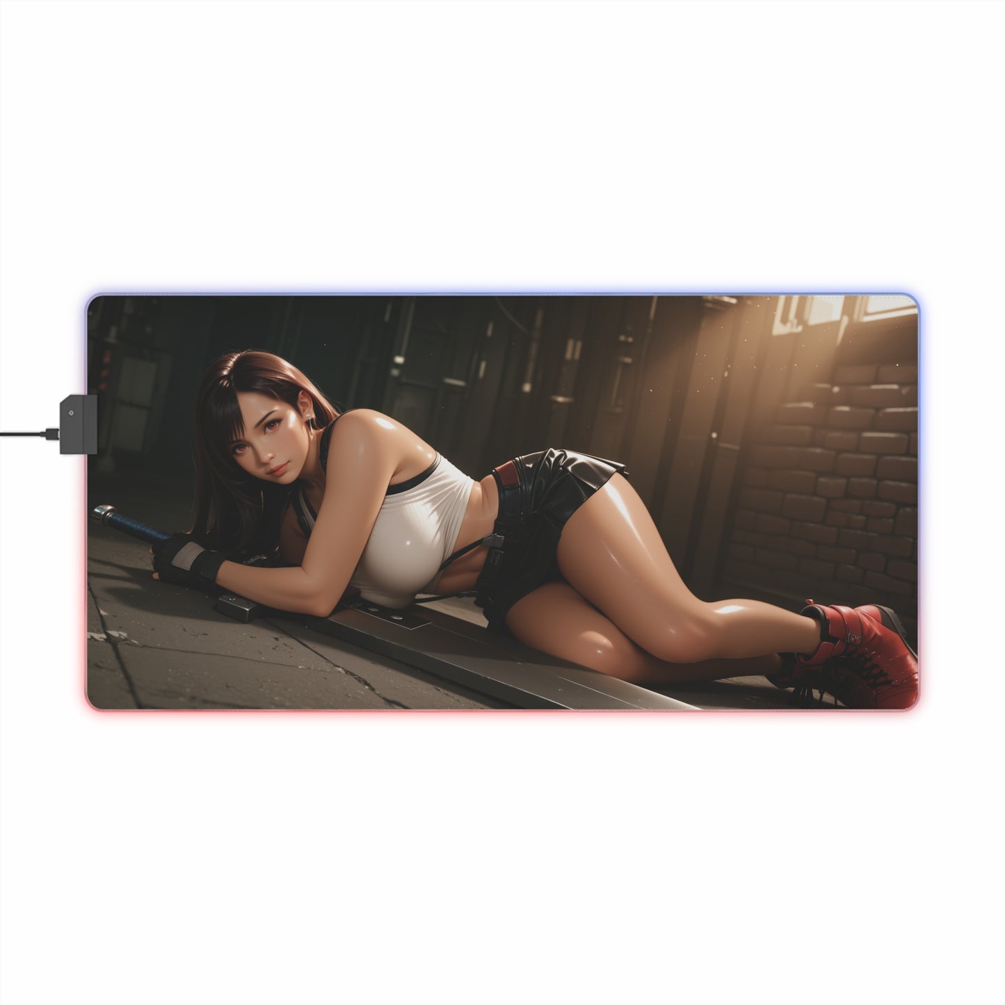 Килимок для столу Tifa Lockhart – світлодіодний RGB-підсвітлювальний килимок, ігровий комплект із зображенням дівчини з аніме Waifu
