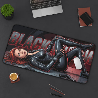 Black Widow Desk Mat, Superhero Mouse Pad, Gaming Setup Desk Decor featuring tactical Black Widow artwork on smooth non-slip large desk mat