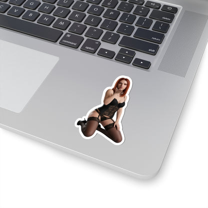 Black Widow Sticker – Comic Heroine Vinyl Sticker for Laptops & Indoor Decor: glossy durable vinyl comic-style heroine decal on silver laptop