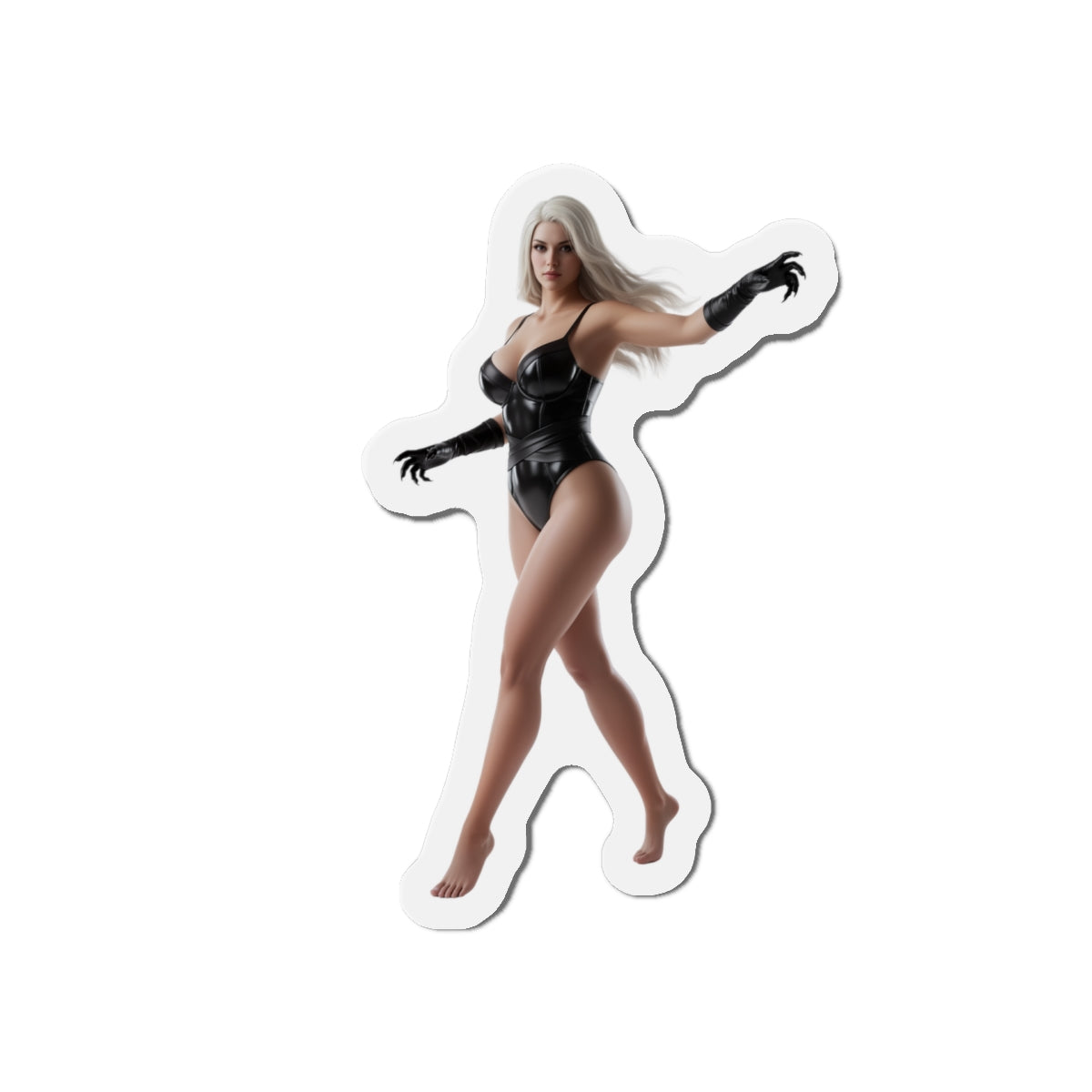 Black Cat Magnet – Marvel Comic Heroine Fridge Magnet, Anime Style Decor; die-cut vinyl magnet of Black Cat in anime-style pose for fridges and lockers
