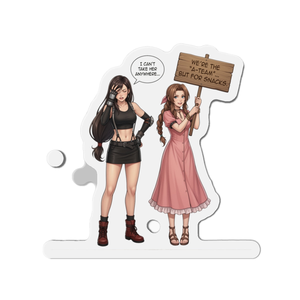 Магніт «Тіфа та Аеріт» – магніт на холодильник із дівчиною з аніме FF7, милий декор для геймерів-дуетів