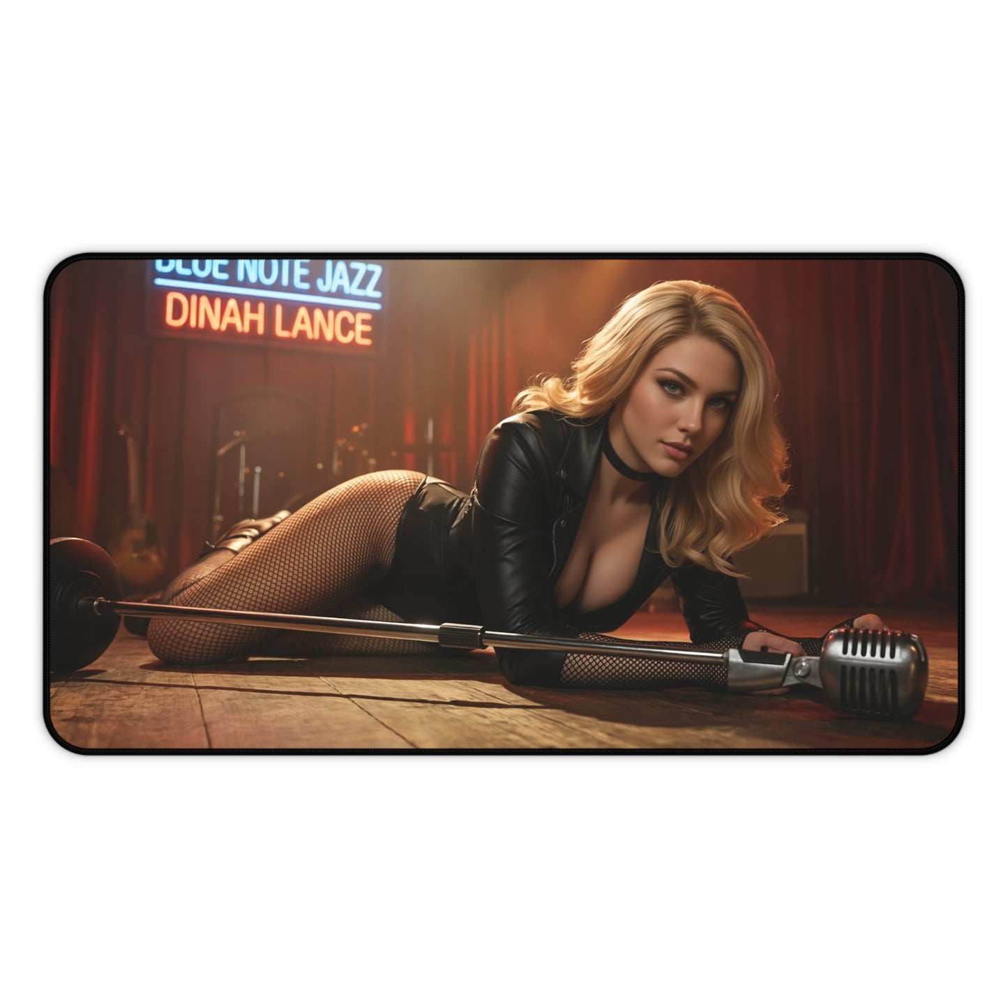 Black Canary Gaming Mouse Pad, Superhero Desk Mat, Comic Heroine Gaming Setup featuring HD artwork of Dinah Lance posing with vintage microphone on stage