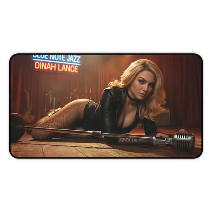 Black Canary Gaming Mouse Pad, Superhero Desk Mat, Comic Heroine Gaming Setup featuring HD artwork of Dinah Lance posing with vintage microphone on stage