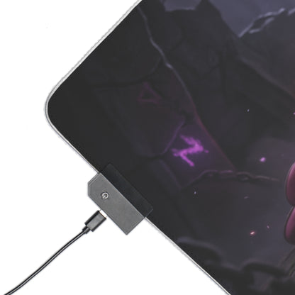Mileena Desk Mat – LED RGB Pad, Waifu Assassin Anime Girl Setup corner showing USB LED controller and dark purple design