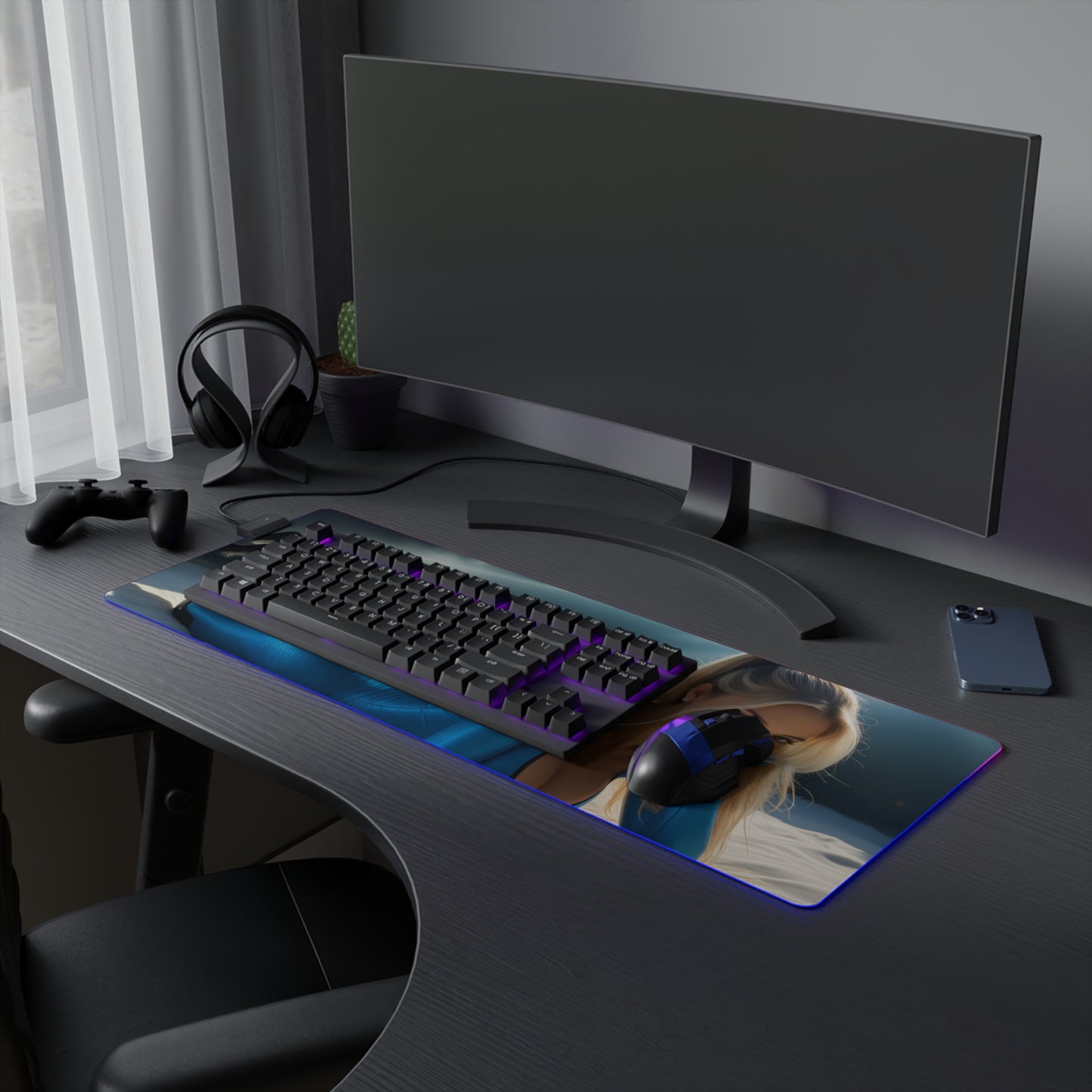 Килимок для столу Samus Aran – світлодіодний RGB-підсвітлювальний килимок, ігровий комплект із зображенням дівчини з аніме Waifu