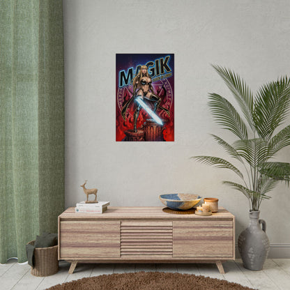 Magik Poster / Magik Wall Art / Magik Art Print / Marvel Poster featuring Magik queen of Limbo with giant soul sword, fiery arcane backdrop for dark fantasy fans